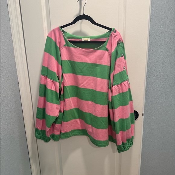 Anthropologie Pink and Green Stripes Crewneck - Picture 1 of 5